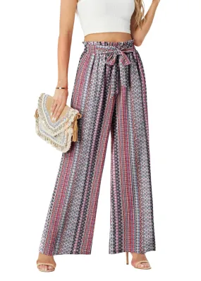 FREEOAK Wide Leg Casual Business Boho Hippie Pants Flowy Breathable Soft Pajama Bottom Trendy Outfits Beach Plus Size Office