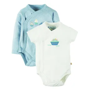 Frugi Baby Cuddly Kimono Organic Cotton Sailing Boats Bodysuit 2-Pack