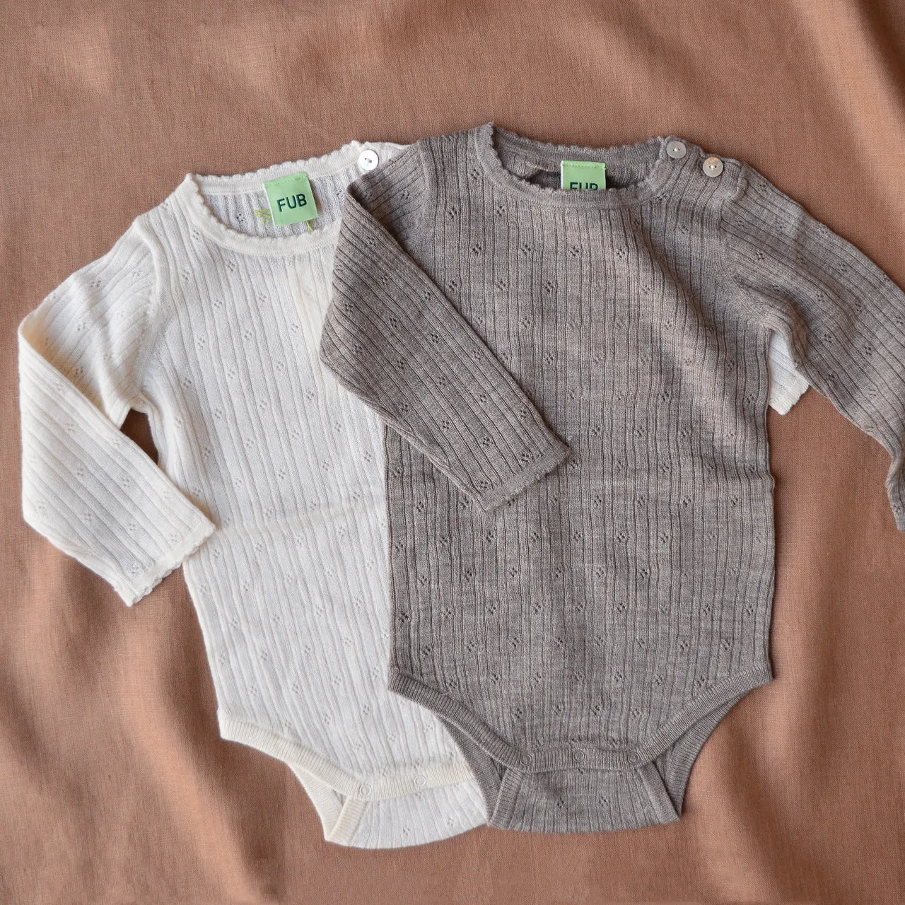 FUB Pointelle Baby Body Long Sleeve 100% Merino (0m-3y)