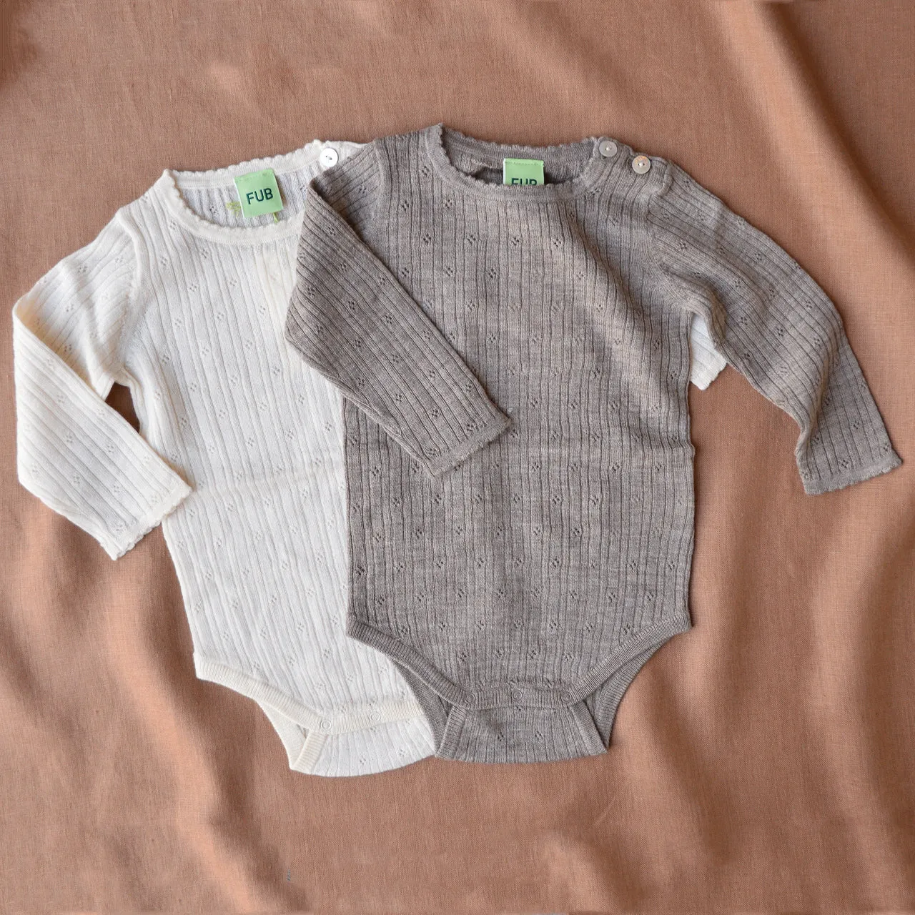 FUB Pointelle Baby Body Long Sleeve 100% Merino (0m-3y)