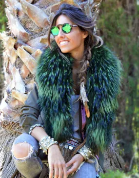 Fur Collar w/Fringe in Green