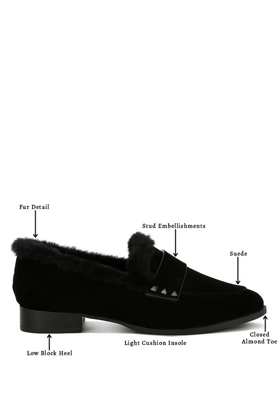 Fur Trim Suede Loafers