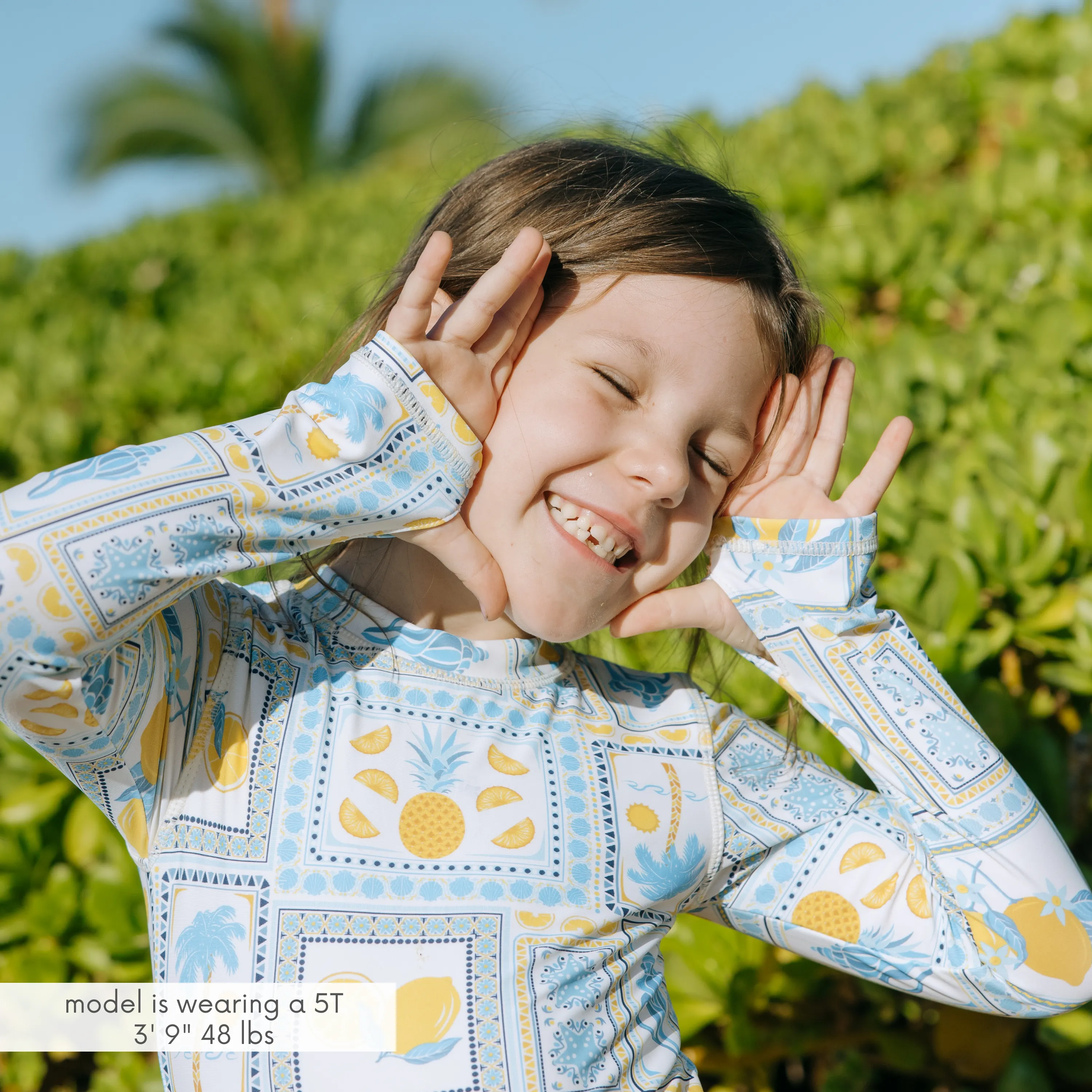 Girls Long Sleeve Surf Suit (One Piece Bodysuit) | "Mediterranean Lemons"