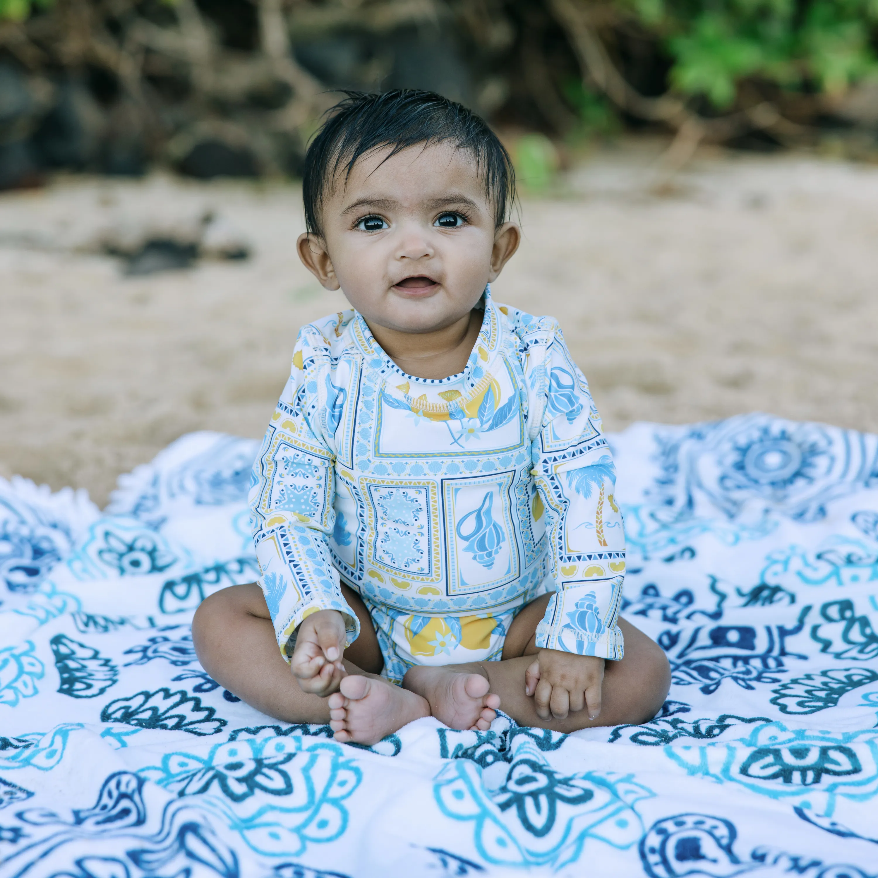 Girls Long Sleeve Surf Suit (One Piece Bodysuit) | "Mediterranean Lemons"