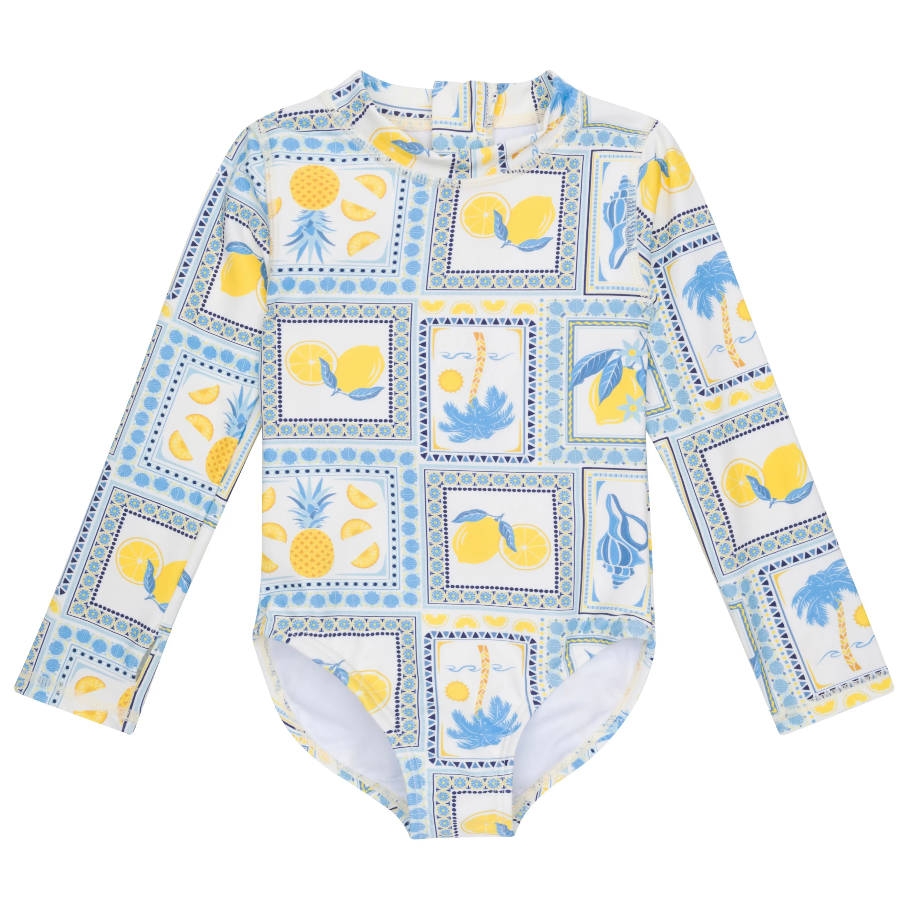 Girls Long Sleeve Surf Suit (One Piece Bodysuit) | "Mediterranean Lemons"