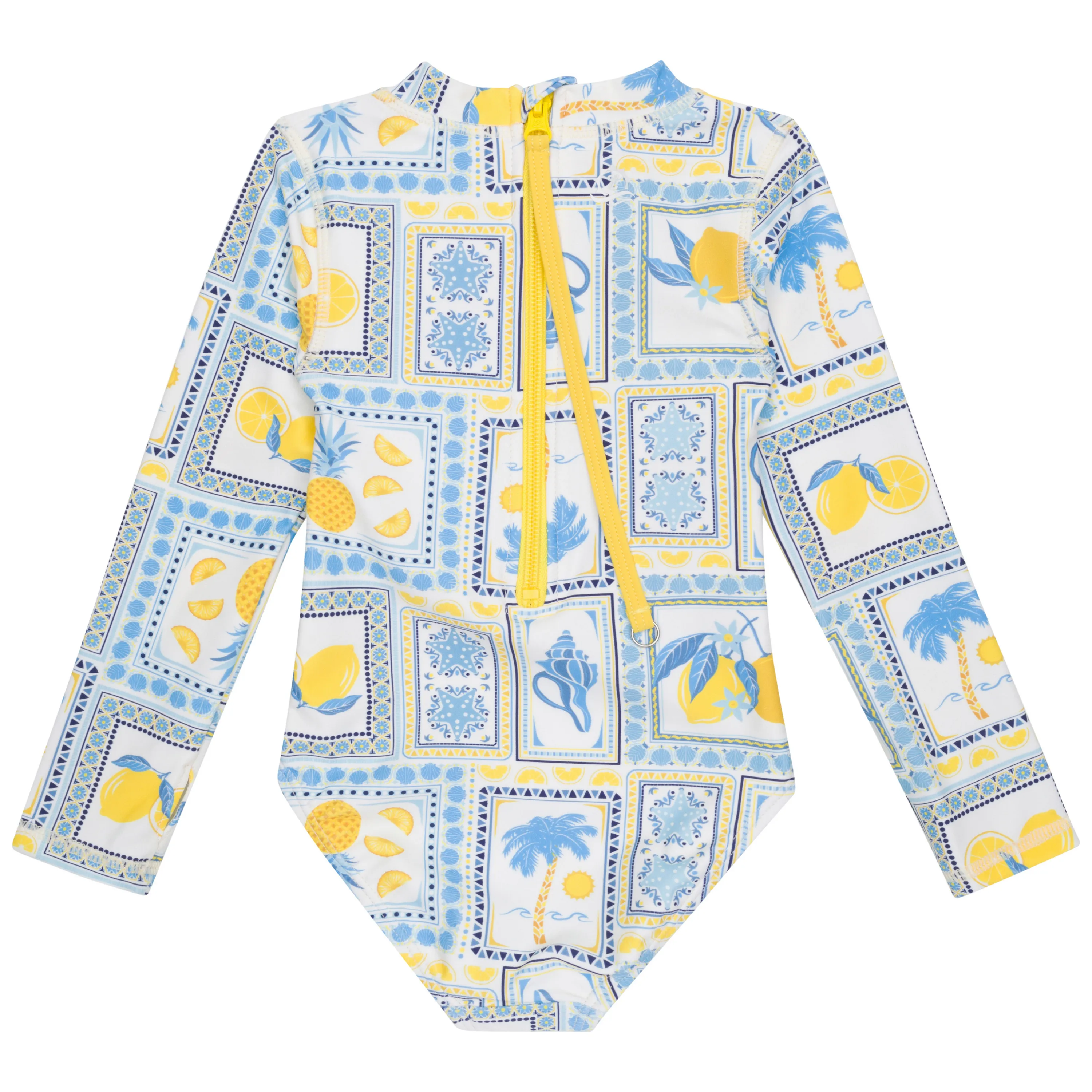 Girls Long Sleeve Surf Suit (One Piece Bodysuit) | "Mediterranean Lemons"