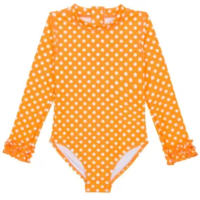 Girls Long Sleeve Surf Suit (One Piece Bodysuit) | "Orange Sassy Surfer"