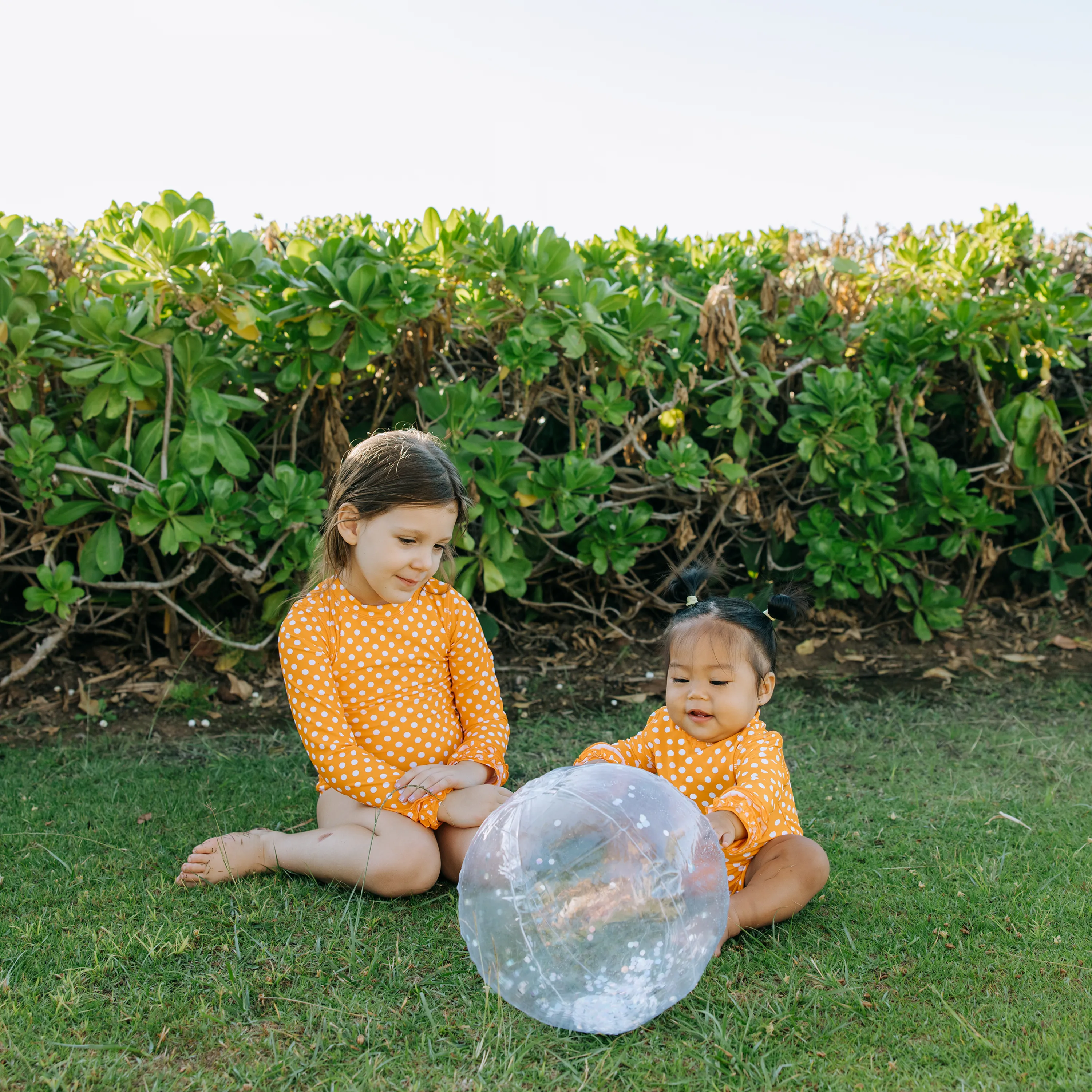 Girls Long Sleeve Surf Suit (One Piece Bodysuit) | "Orange Sassy Surfer"