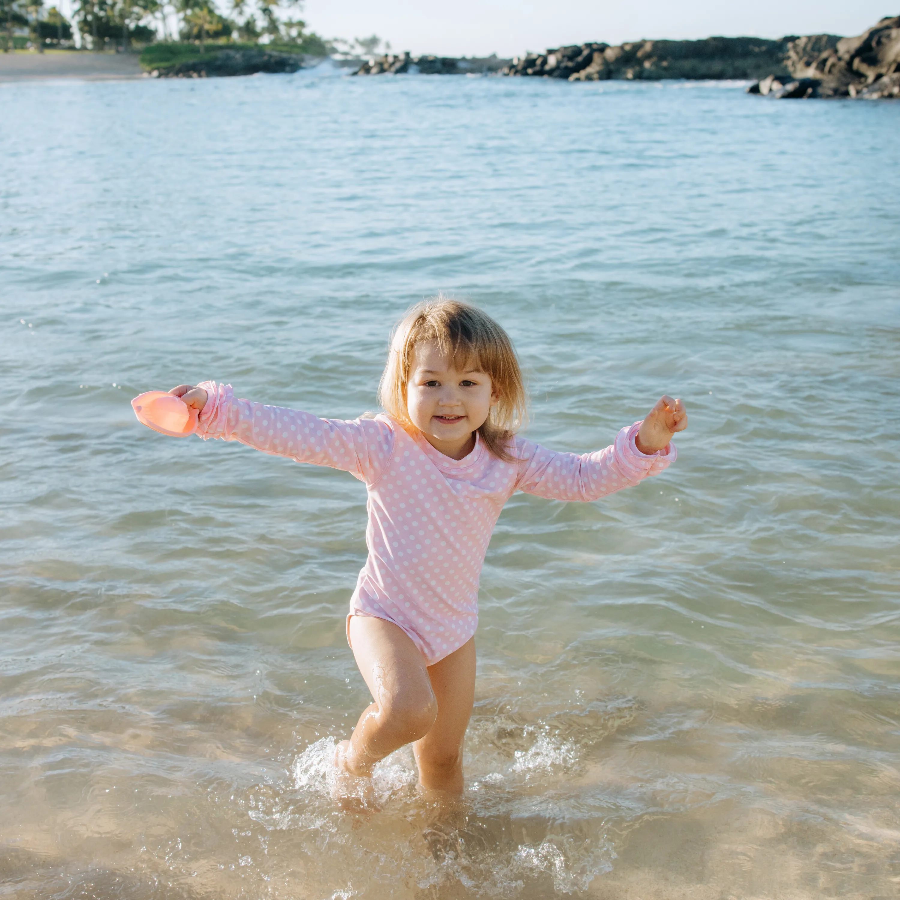 Girls Long Sleeve Surf Suit (One Piece Bodysuit) | "Pink Sassy Surfer"