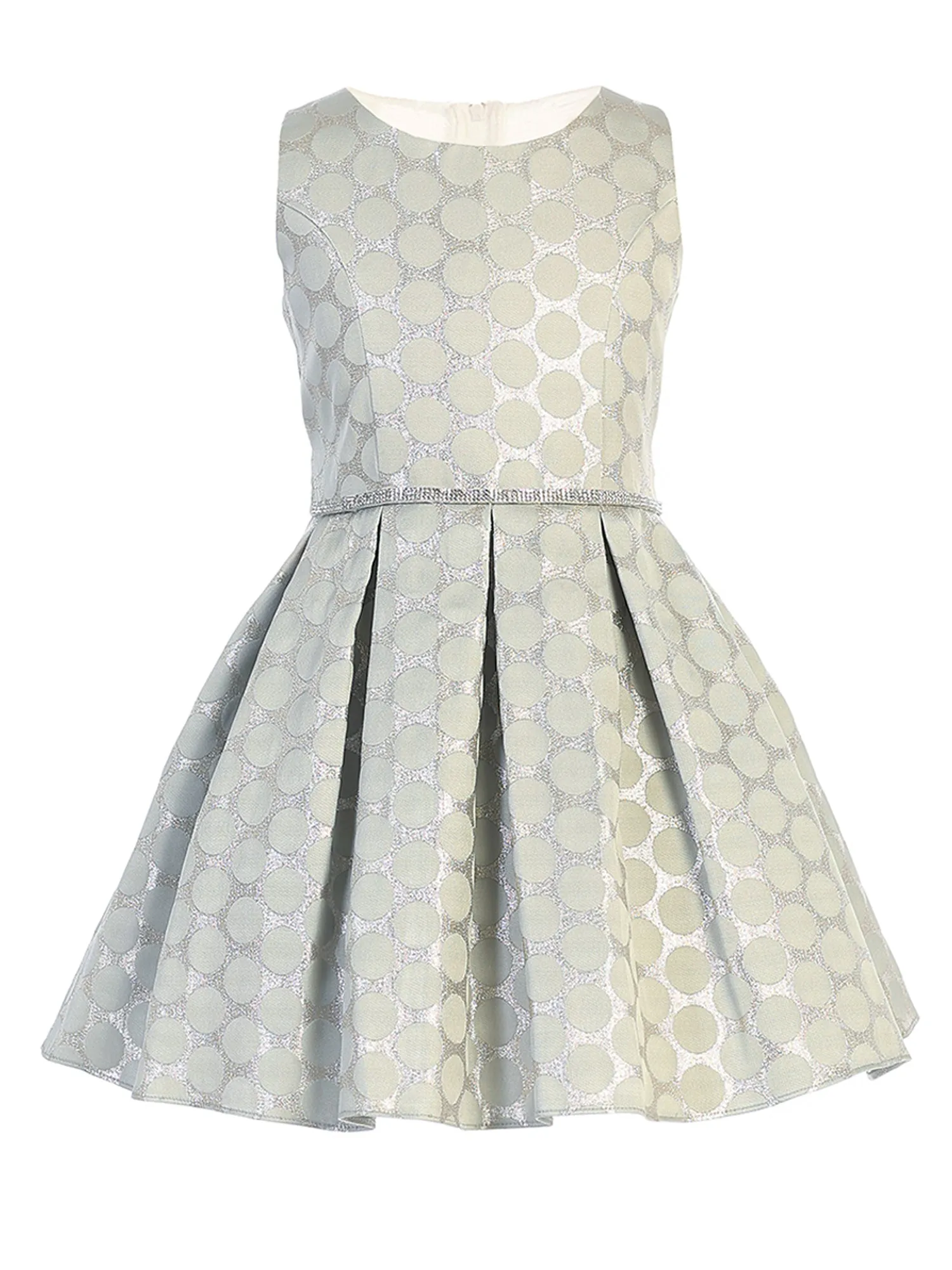 Girls Multi Color Polka Dot Metallic Jacquard Pleated Flower Girl Dress 2-16