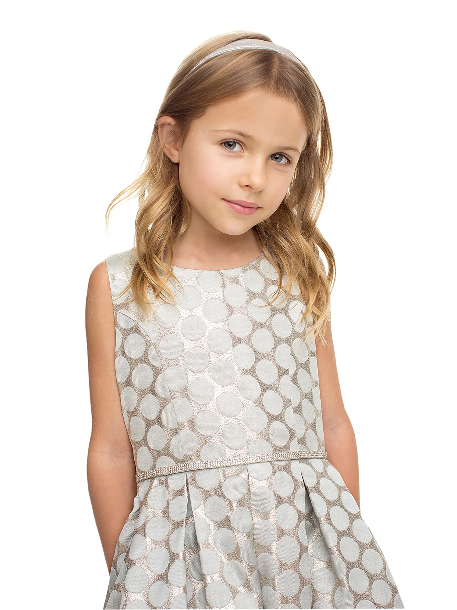 Girls Multi Color Polka Dot Metallic Jacquard Pleated Flower Girl Dress 2-16