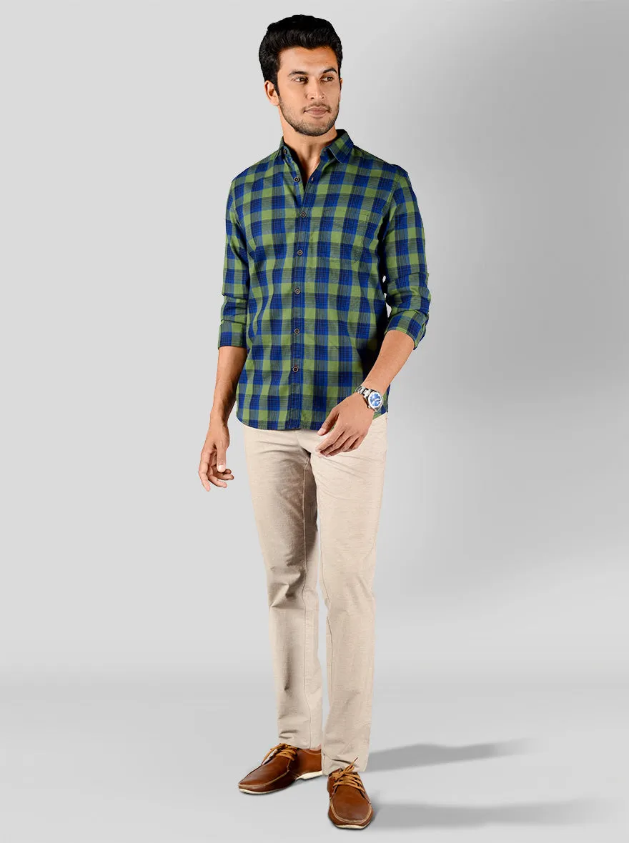 Green & Blue Checked Slim Fit Casual Shirt | JadeBlue