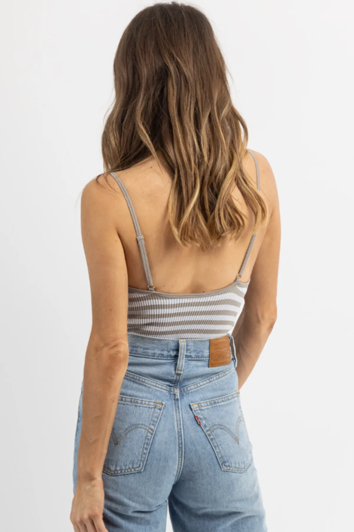 GREY STRIPED LOW-BACK BODYSUIT