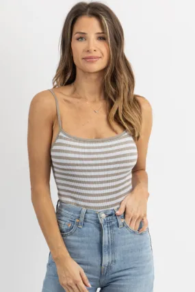 GREY STRIPED LOW-BACK BODYSUIT