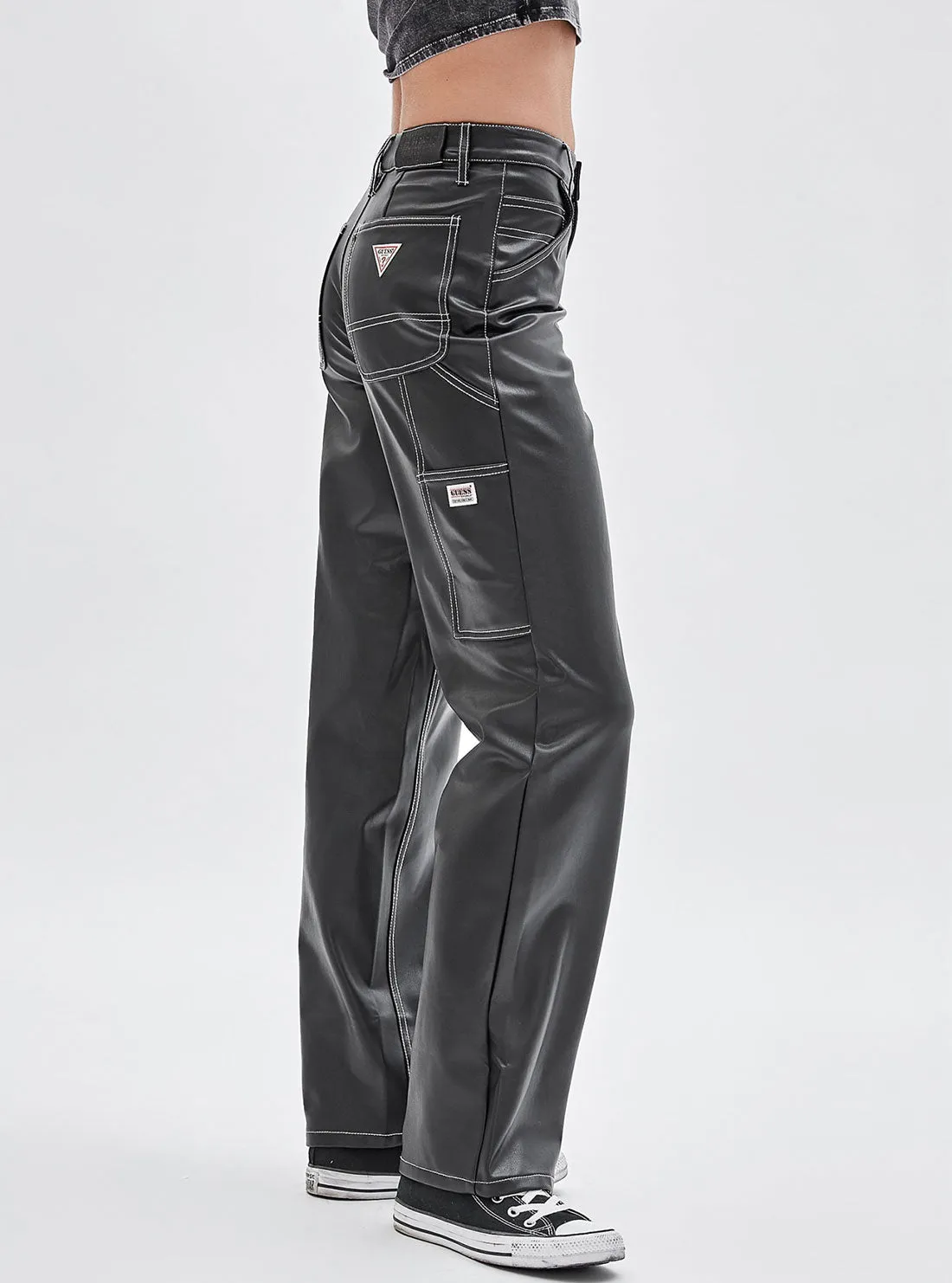 Guess Originals Black Faux Leather Carpenter Pants