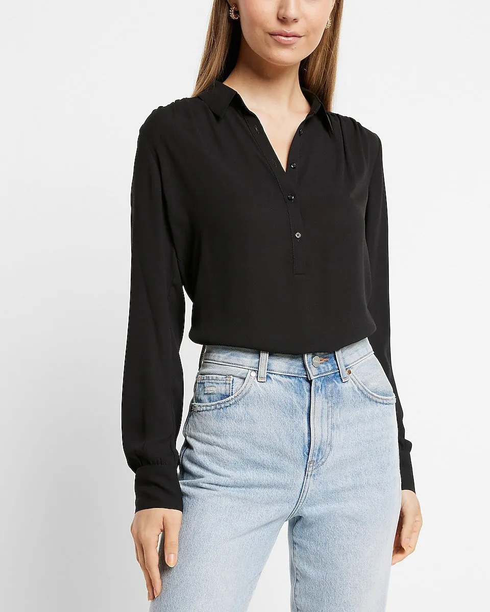 Half Button Up Portofino Shirt in Pitch Black