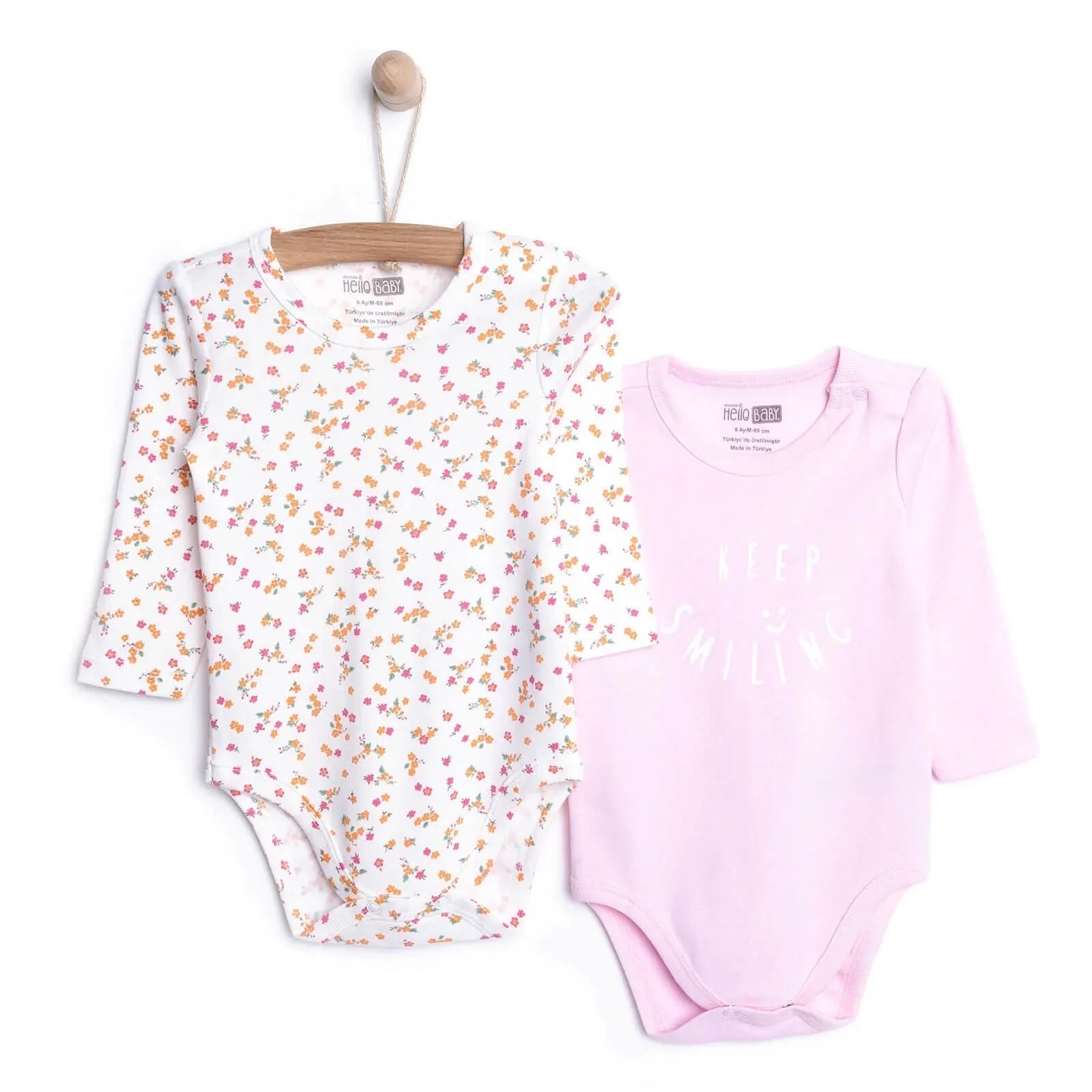 HelloBaby Baby Girl Long Sleeve Bodysuit 2 pcs - Pink