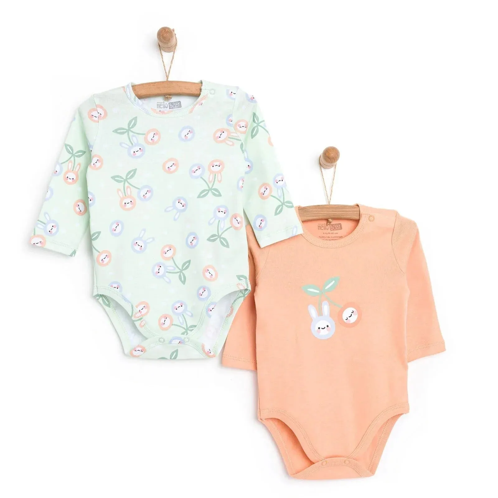 HelloBaby Long Sleeve Bodysuit 2 pcs - Light Green