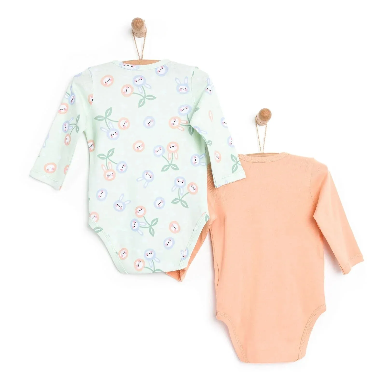 HelloBaby Long Sleeve Bodysuit 2 pcs - Light Green