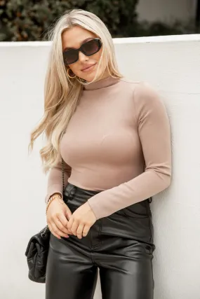 Hit Or Miss Taupe Mock Neck Bodysuit FINAL SALE