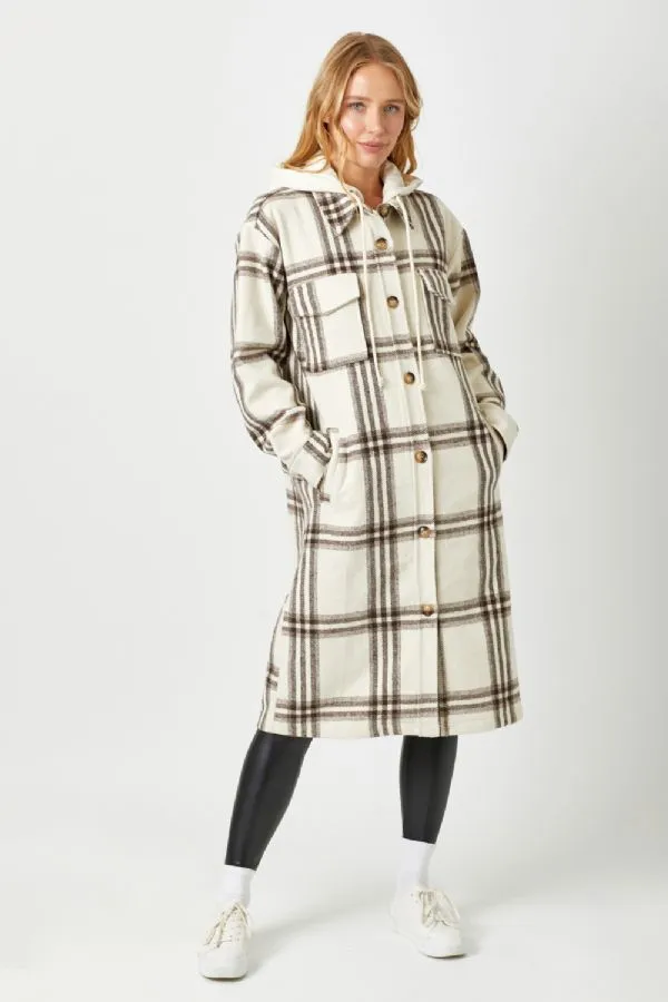 Hoodie plaid long jacket