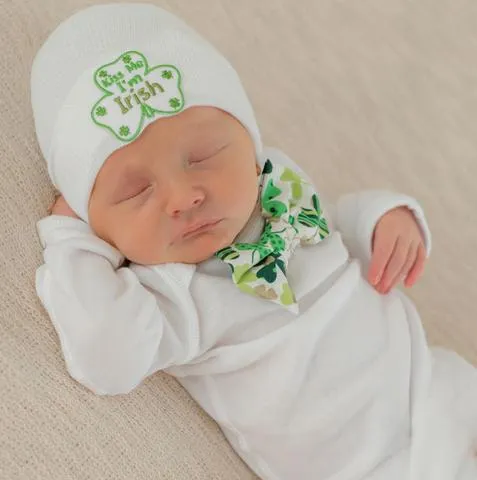 ilybean Kiss Me I'm Irish Bow Tie and Beanie SET - St. Patrick's Day Newborn Boy