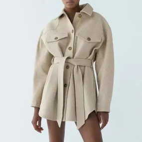 Ivyshape | Beige Belted Coat