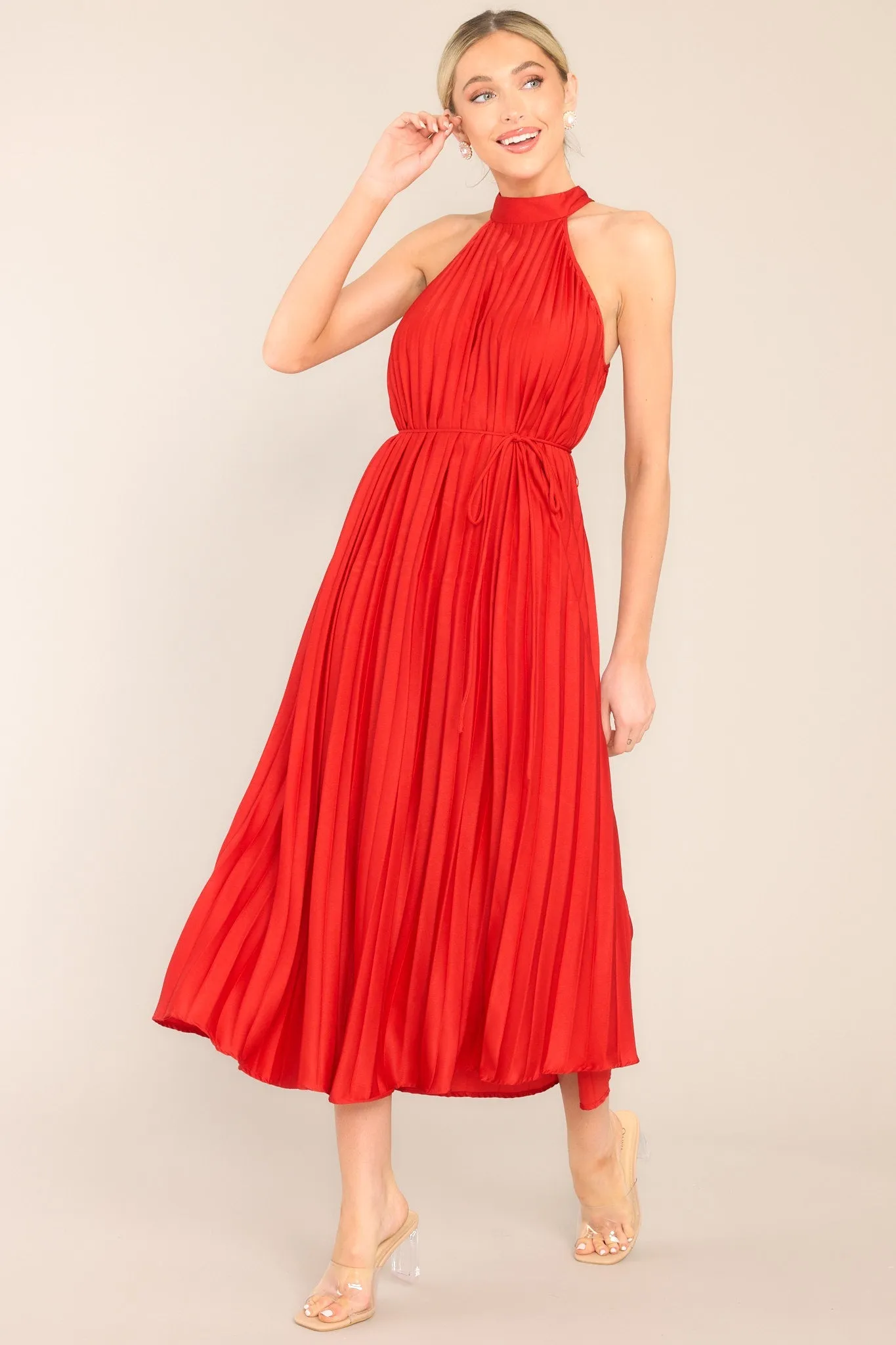 Joy In Everyday Red Pleated Midi Dress