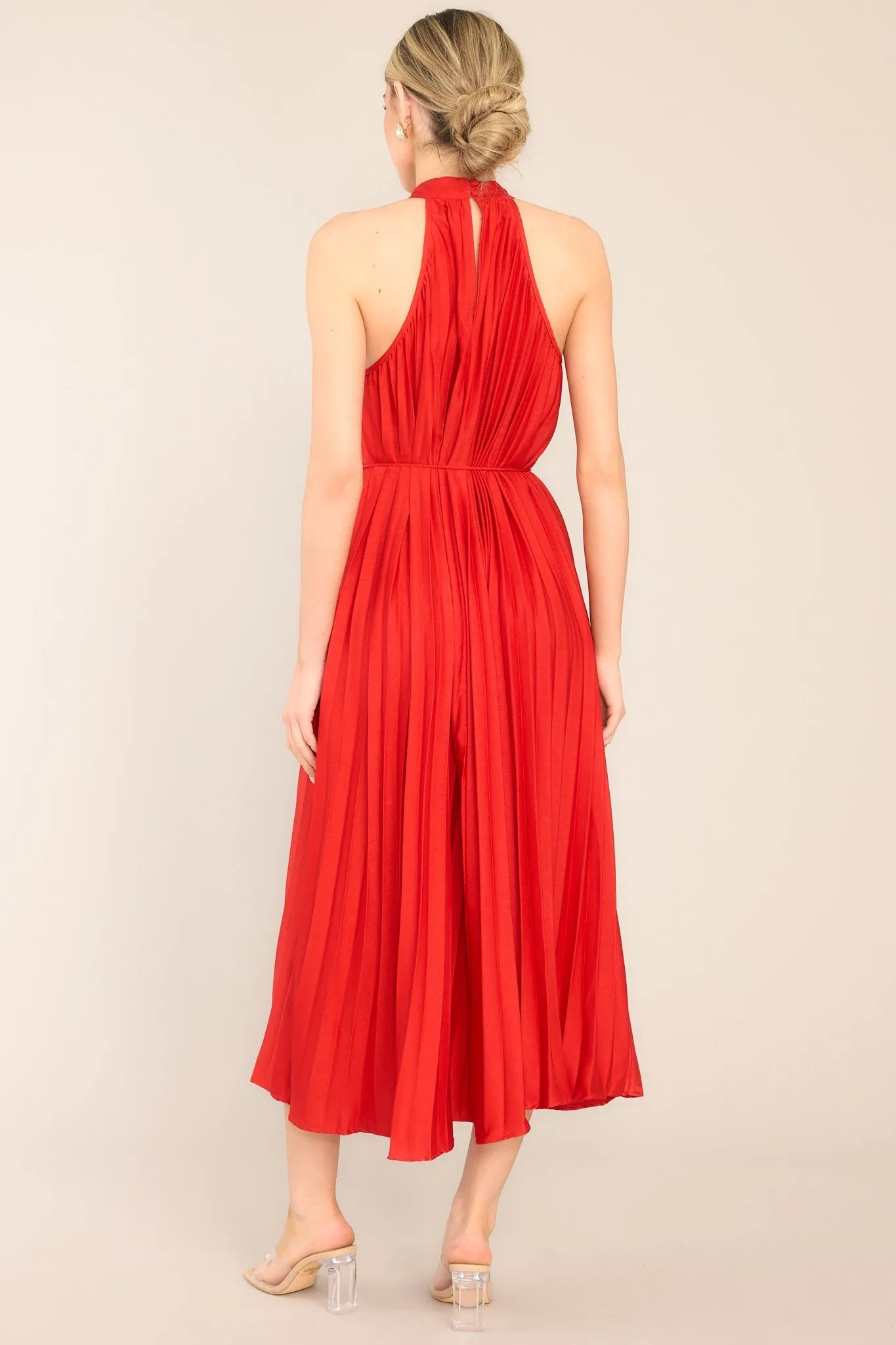 Joy In Everyday Red Pleated Midi Dress