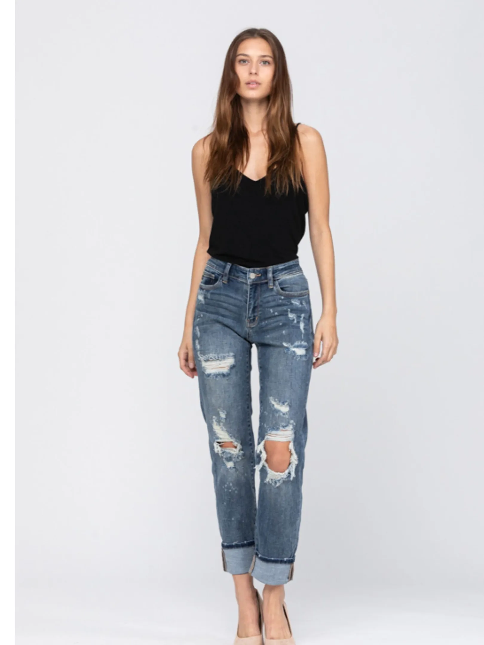 Judy Blue Bleach Splash Boyfriend Jeans