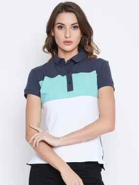 JUMP USA Women Navy Blue And Blue Colour blocked PoloT-Shirts