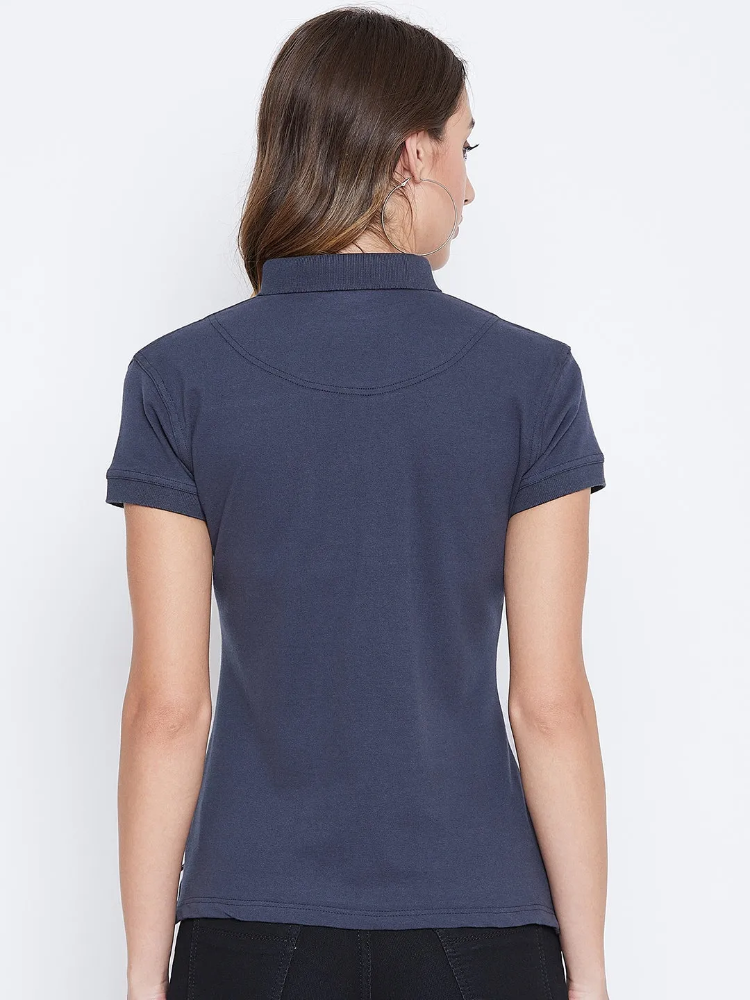 JUMP USA Women Navy Blue And Blue Colour blocked PoloT-Shirts