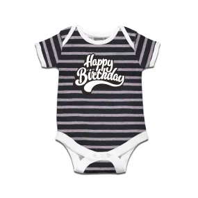 Kidswear By Ruse Happy Birthday Printed Striped infant Romper For Baby