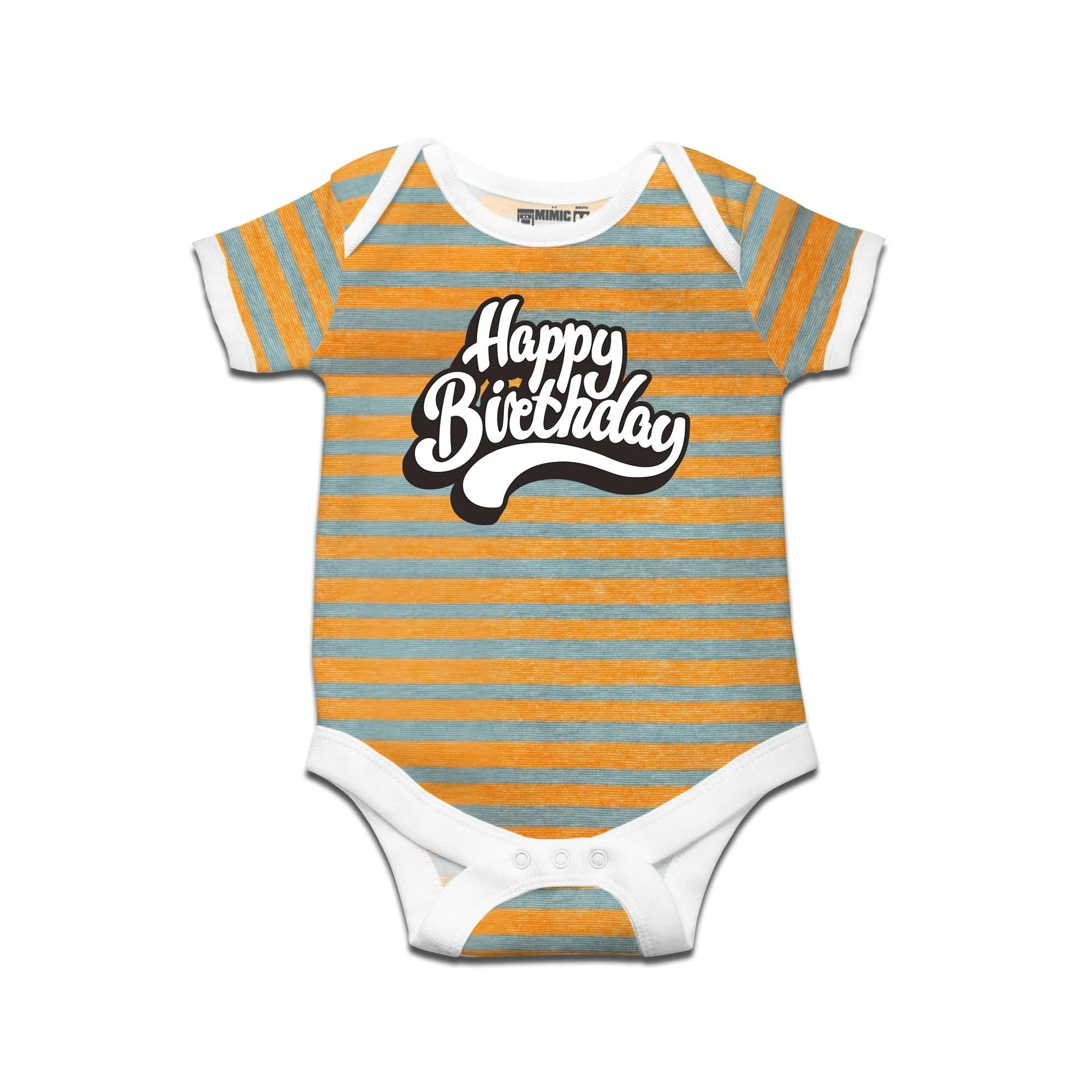 Kidswear By Ruse Happy Birthday Printed Striped infant Romper For Baby