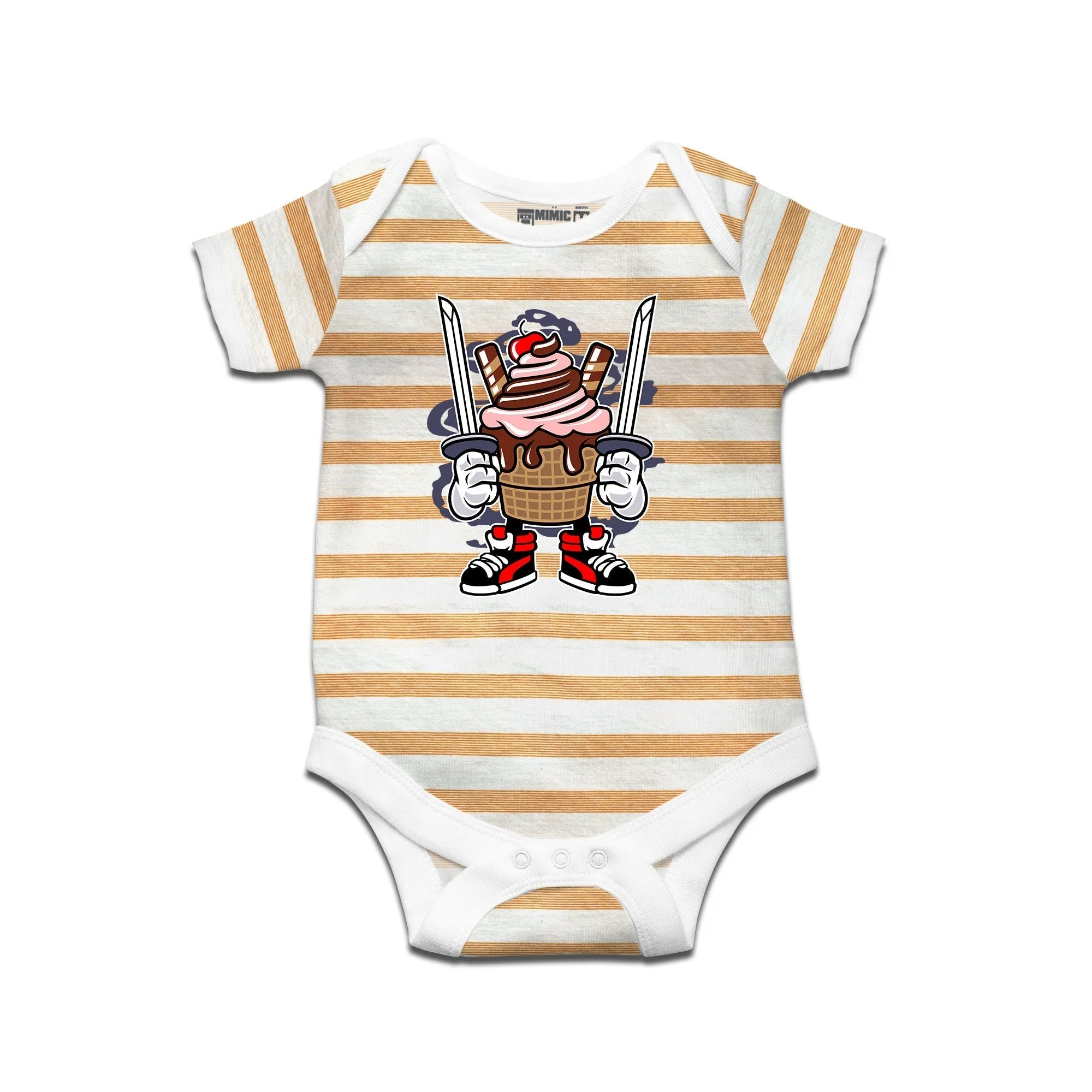 Kidswear By Ruse Ice Cream Ninja Printed Striped infant Romper For Baby