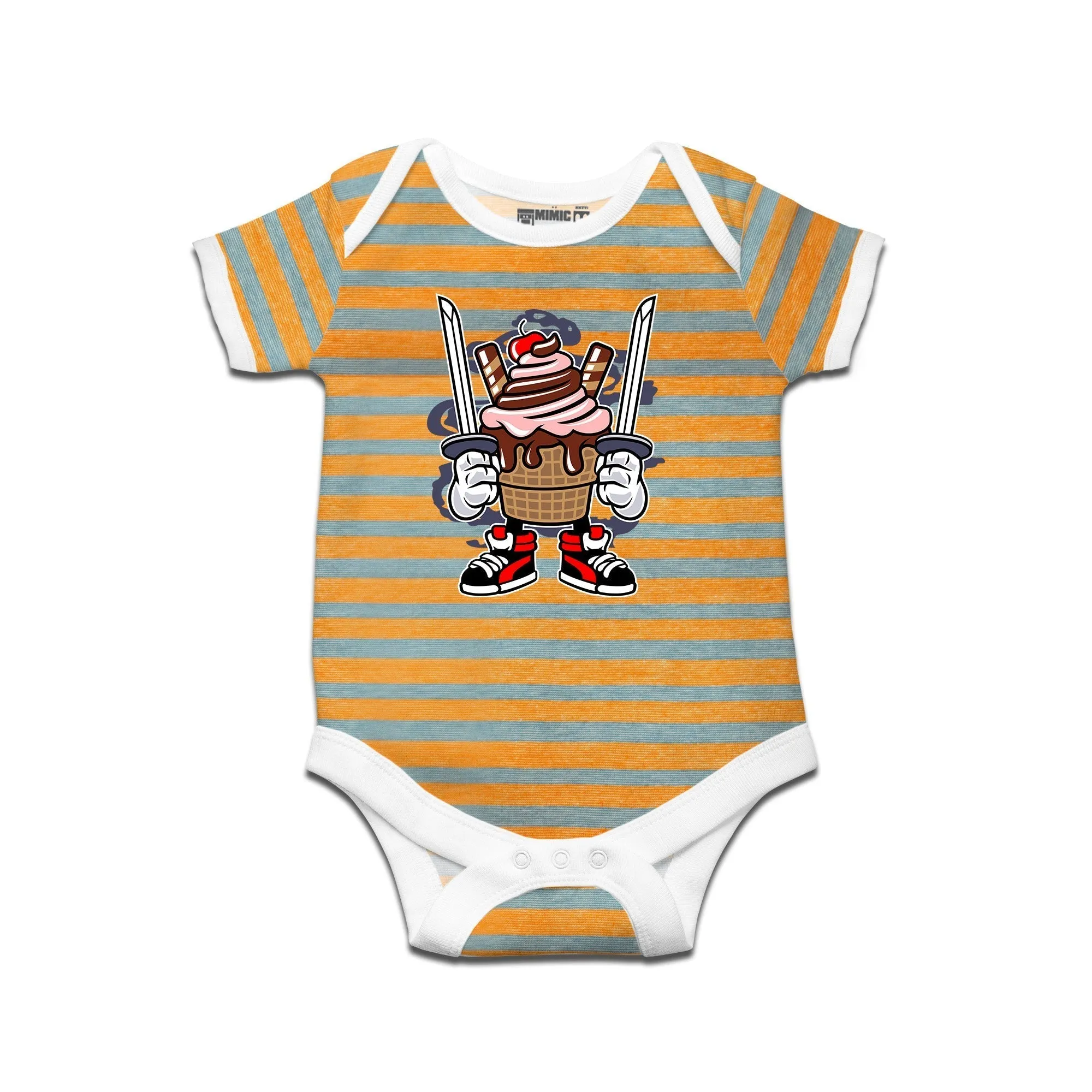 Kidswear By Ruse Ice Cream Ninja Printed Striped infant Romper For Baby