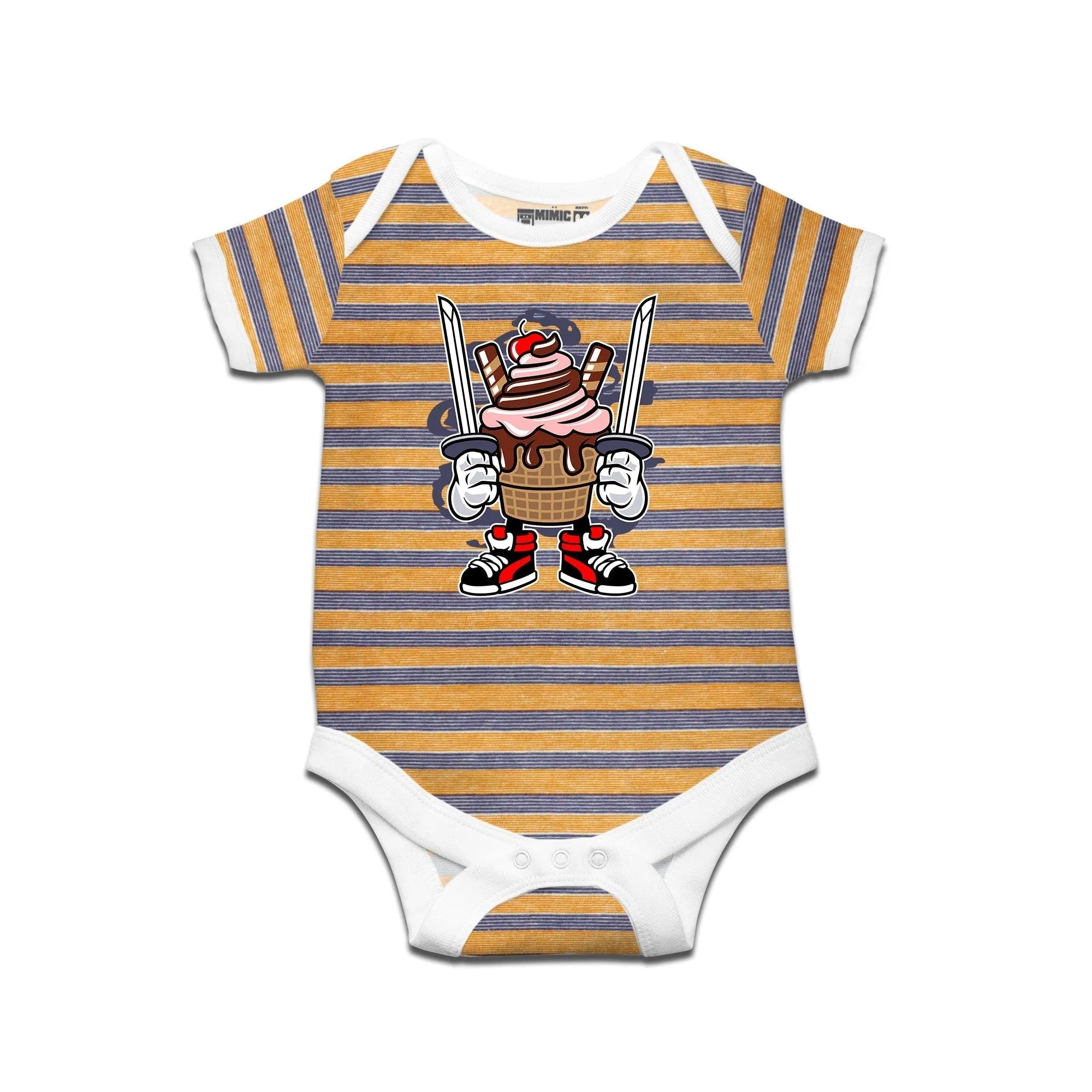 Kidswear By Ruse Ice Cream Ninja Printed Striped infant Romper For Baby