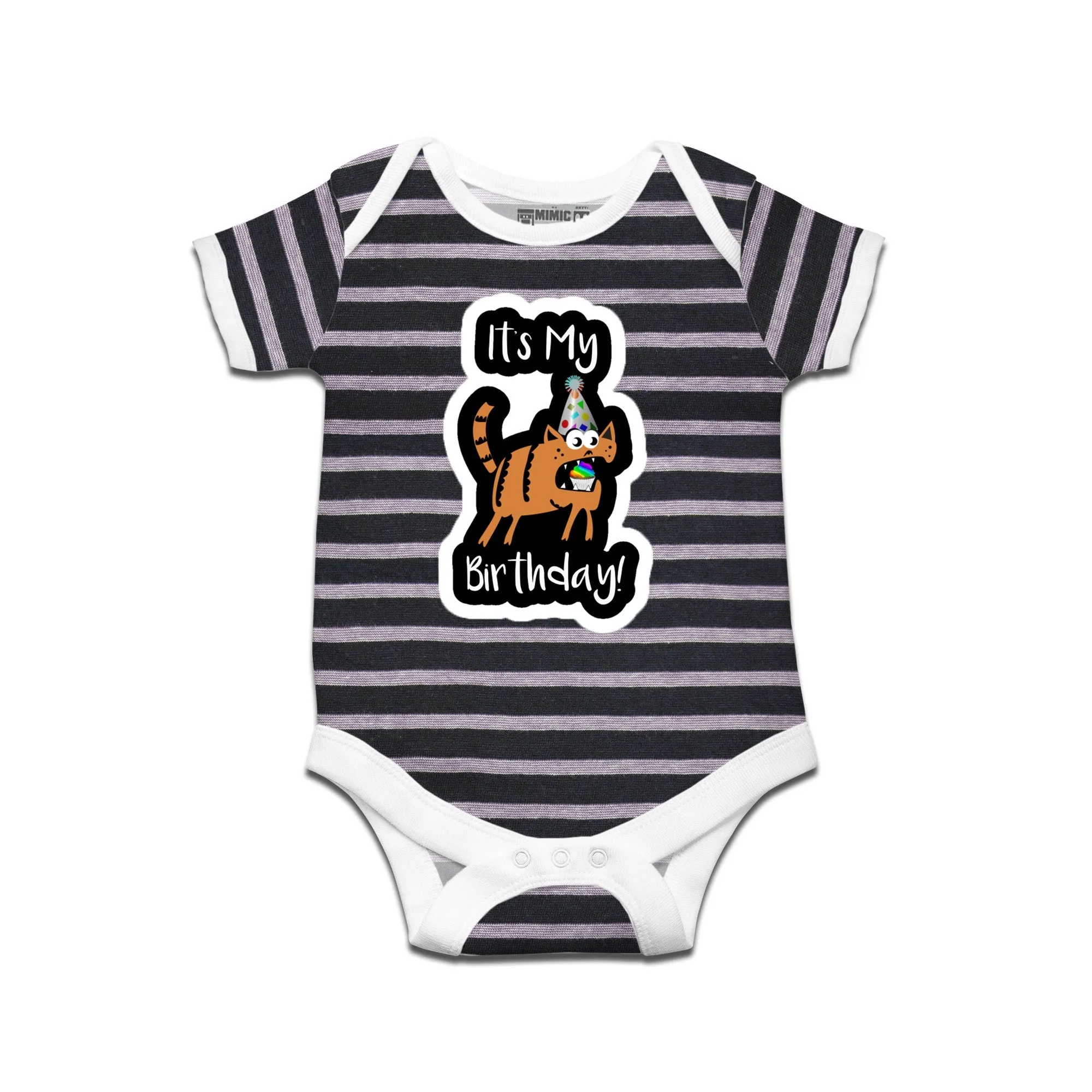 Kidswear By Ruse Its My Birthday!Printed Striped infant Romper For Baby