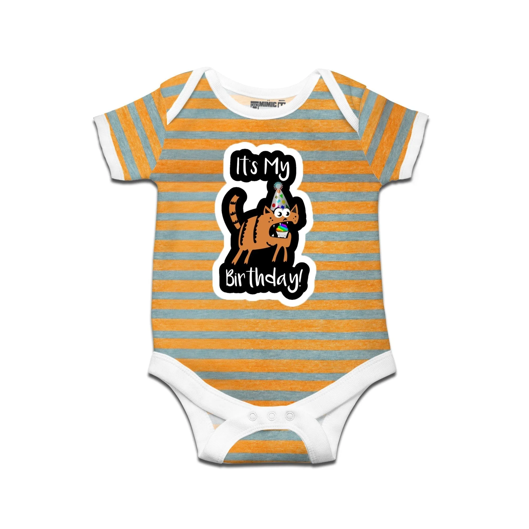 Kidswear By Ruse Its My Birthday!Printed Striped infant Romper For Baby