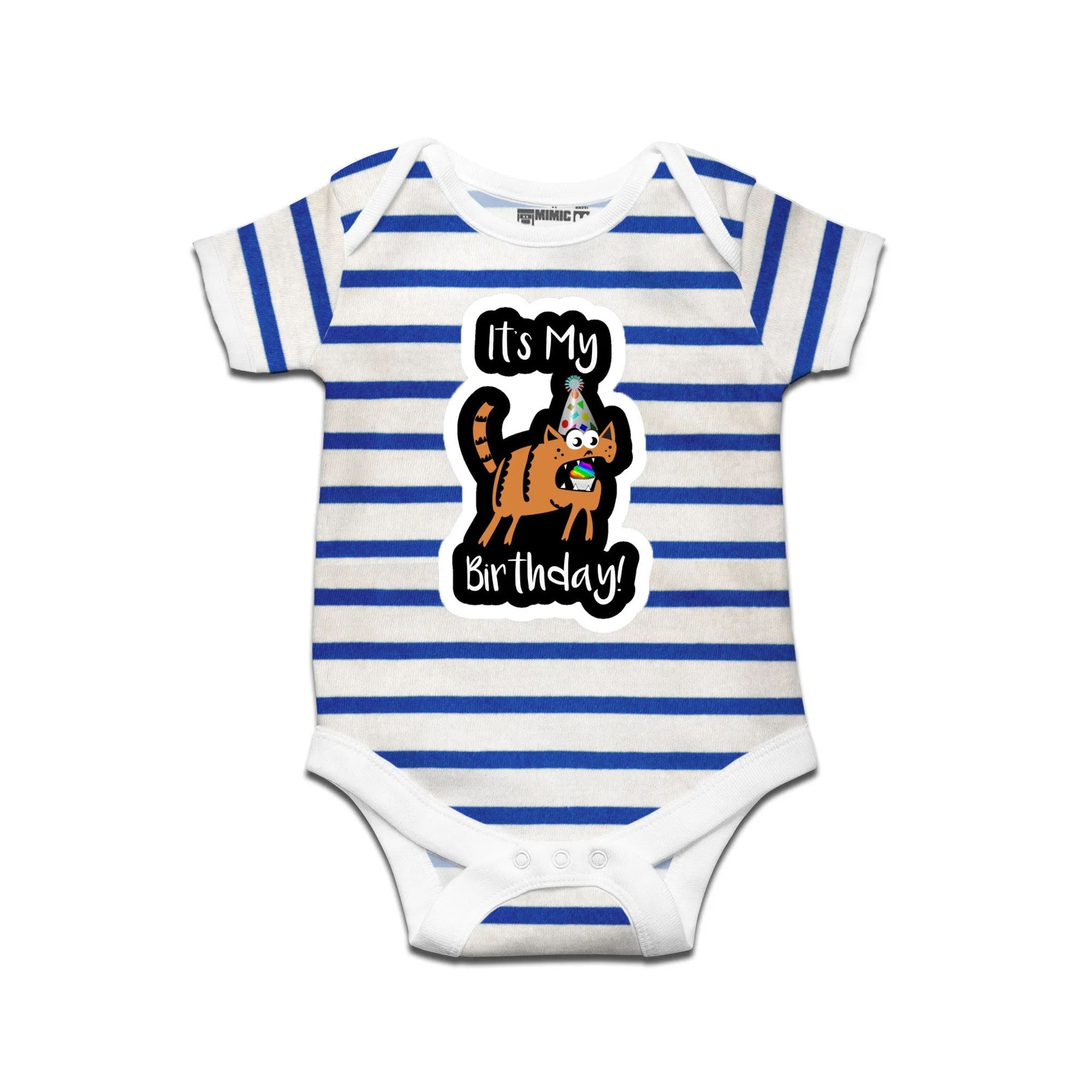 Kidswear By Ruse Its My Birthday!Printed Striped infant Romper For Baby