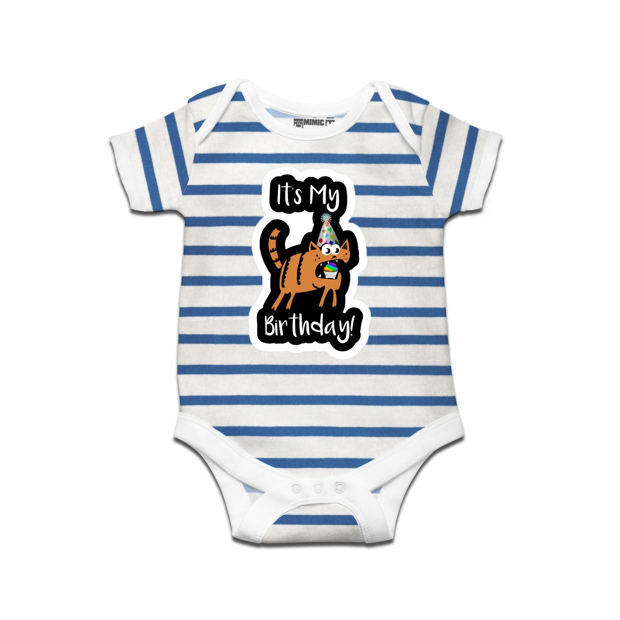 Kidswear By Ruse Its My Birthday!Printed Striped infant Romper For Baby