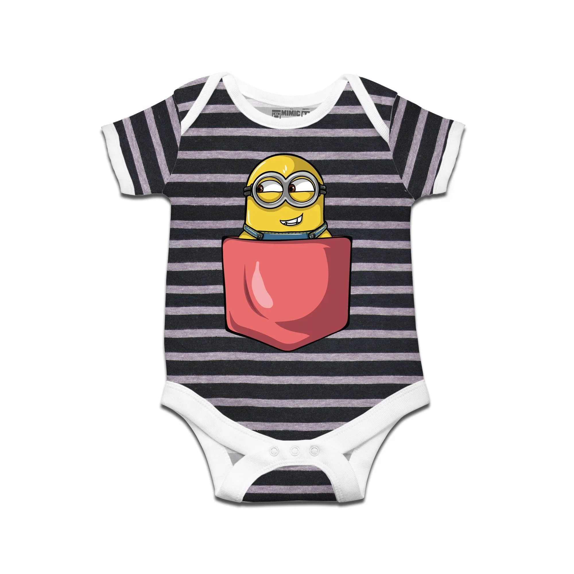 Kidswear By Ruse Minion Pocket Printed Striped infant Romper For Baby