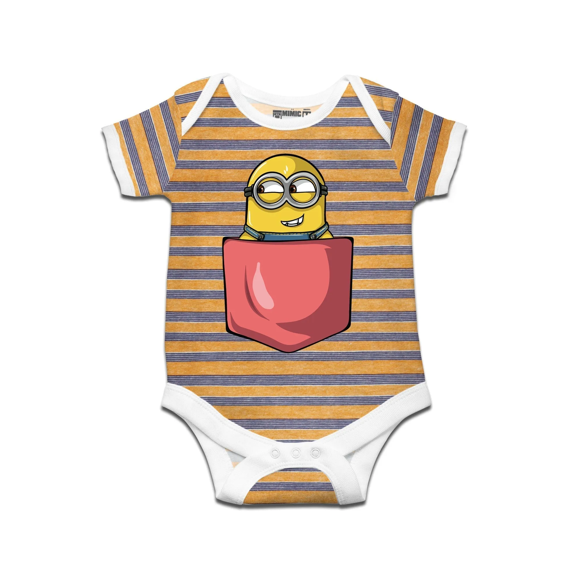 Kidswear By Ruse Minion Pocket Printed Striped infant Romper For Baby