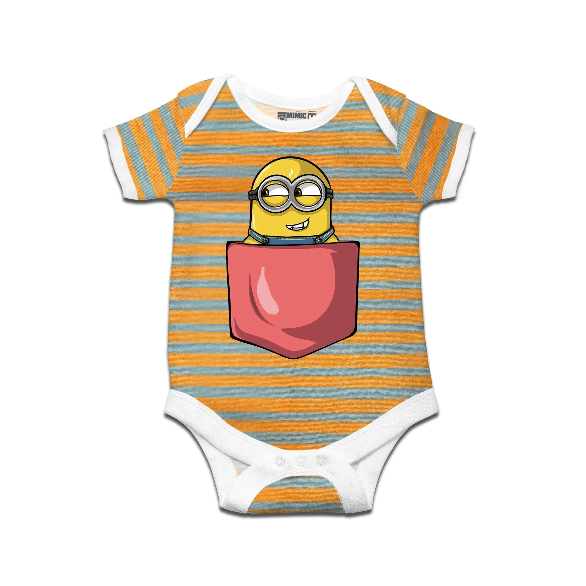 Kidswear By Ruse Minion Pocket Printed Striped infant Romper For Baby