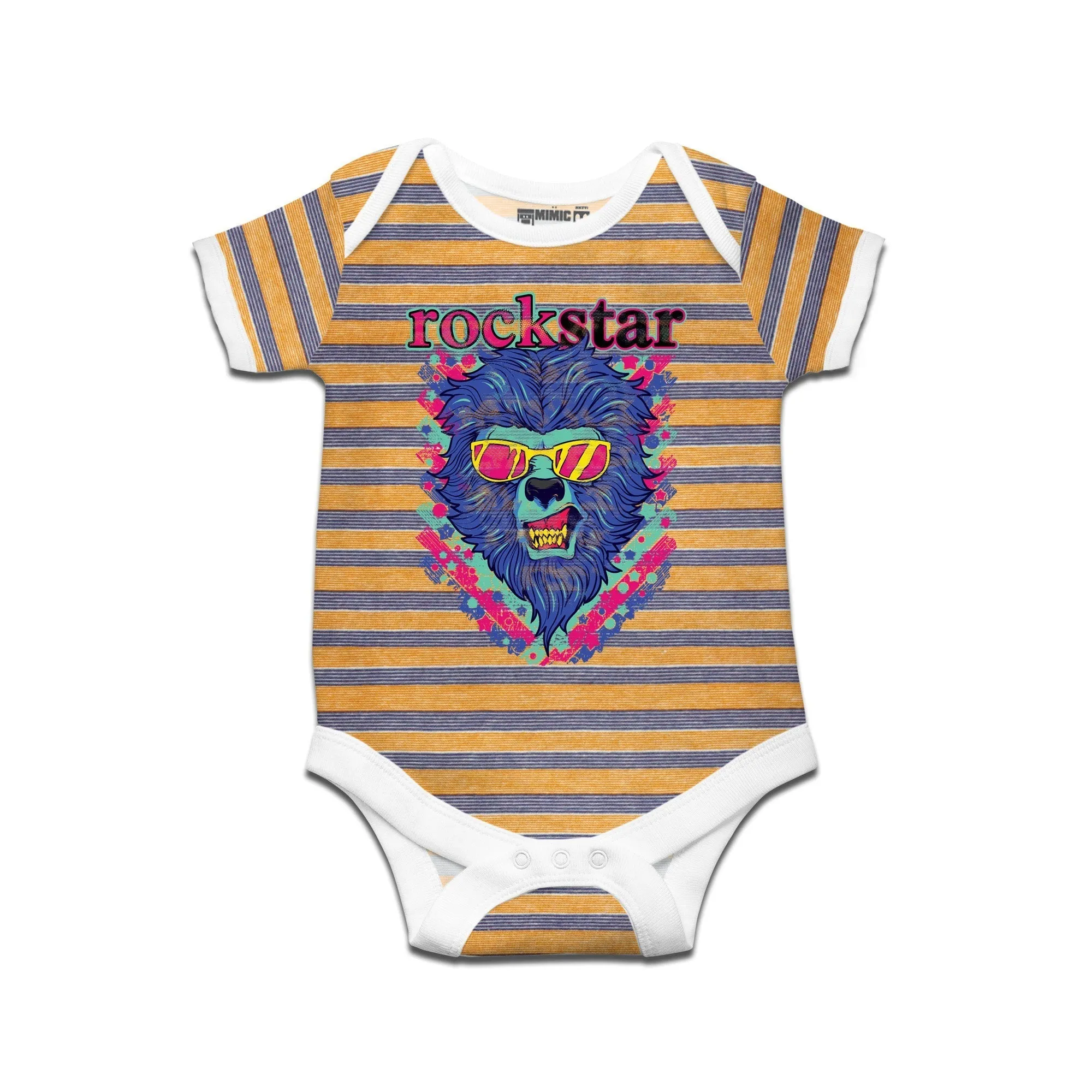 Kidswear By Ruse Rockstar LionPrinted Striped infant Romper For Baby