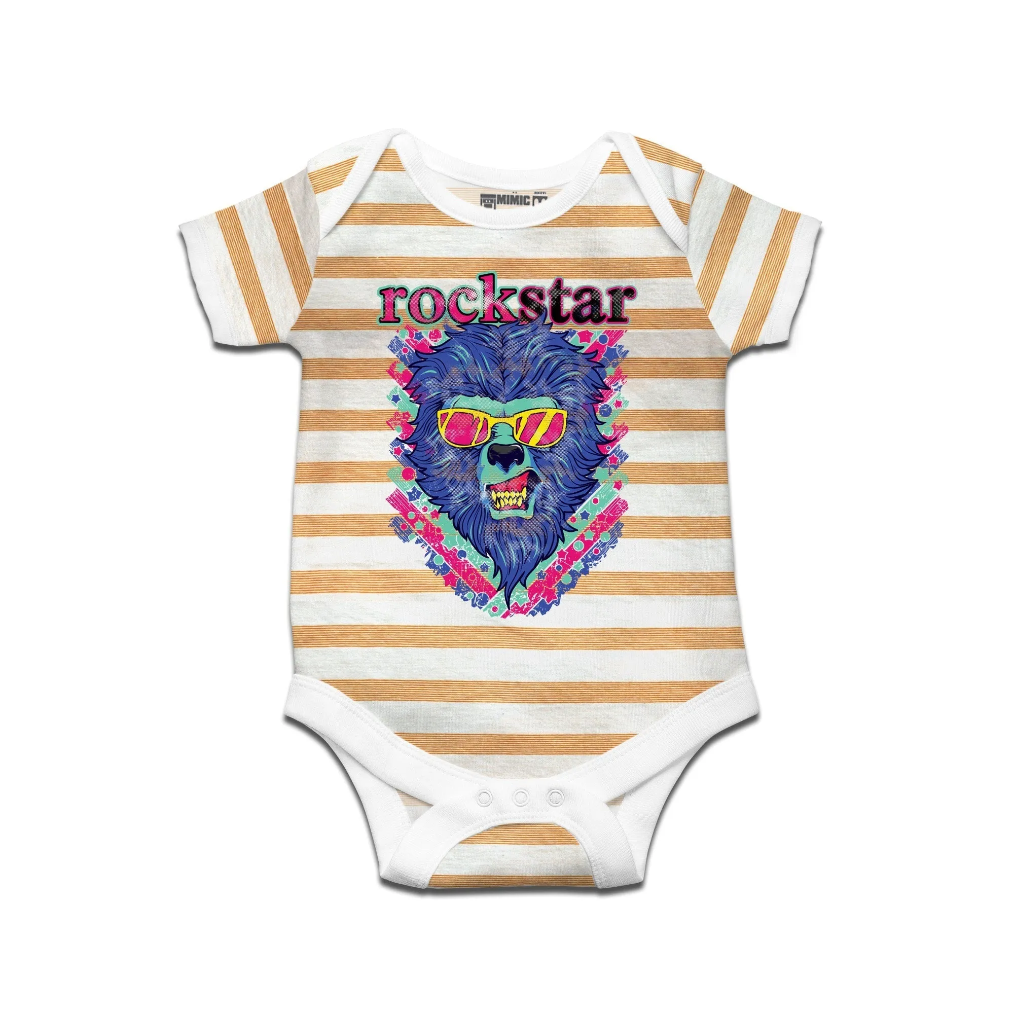 Kidswear By Ruse Rockstar LionPrinted Striped infant Romper For Baby