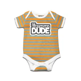 Kidswear By Ruse The Birthday Dude Printed Striped infant Romper For Baby