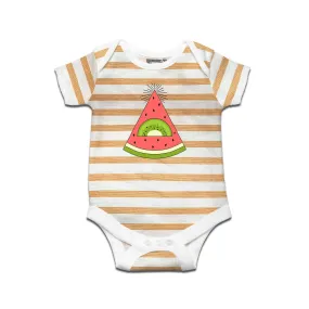 Kidswear By Ruse Watermelon Kiwi Printed Striped infant Romper For Baby