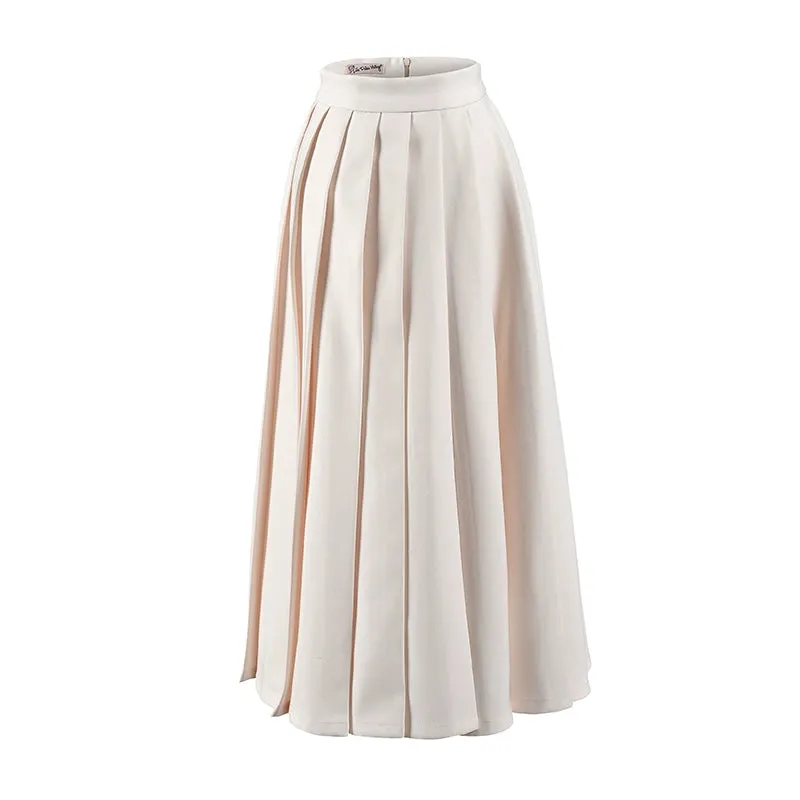 Le Palais Vintage Elegant White High Waist midi Pleated Skirt-Purity