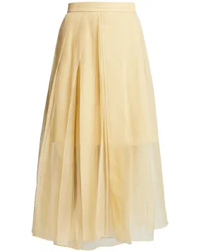 Lemon Pleated Silk Midi Skirt